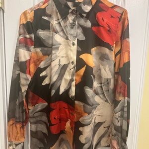 Chico’s Earth-tone Floral Button up Blouse , Size 6, NWT